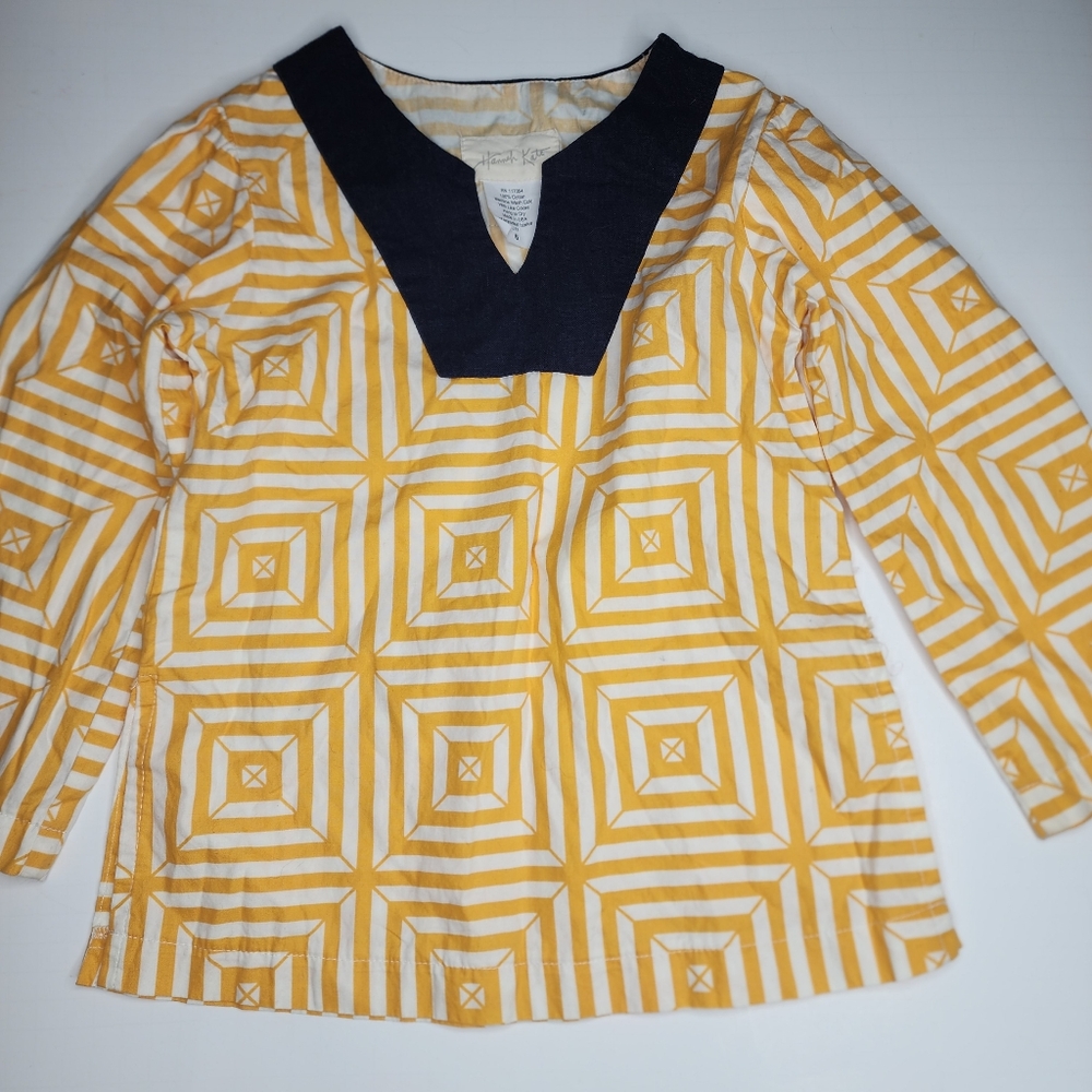 Hannah Kate Tunic Yellow Top Shirt Navy Blue Boutique Girl Gold Size 6